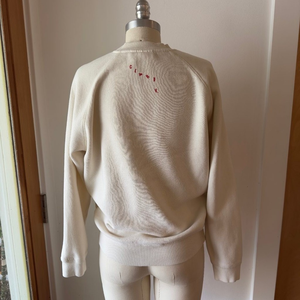 Clare V. oui Sweatshirt Women's Sml Cream Red Graphic Crewneck Pullover Cotton - Picture 3 of 16